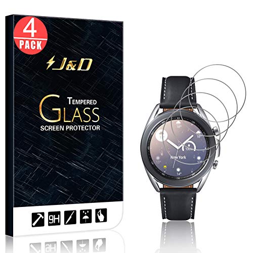J&D Compatible para Samsung Galaxy Watch 3 41mm Protector de Pantalla, 4 Paquetes [Vidrio Templado] [Cobertura Completa] Cristal Templado Protector de Pantalla - [No para Galaxy Watch 3 45mm]