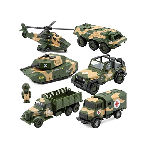 JIALI Tambor de 6 Piezas Modelo de aleación de 6 Piezas Los Juguetes de Caza de fundición de Troquel, Ambulancia, vehículo blindado, helicóptero, para niños niños Juego de Juguetes