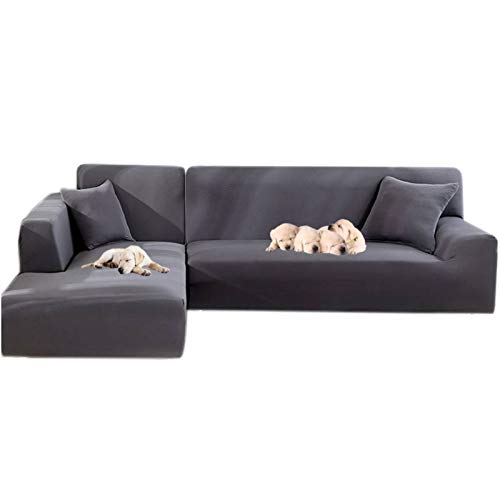 JIAN YA NA - Funda de sofá, extensible, de poliéster, para sofá de ángulo + 2 fundas de almohada, tela, gris, 2 Place + 2 Place