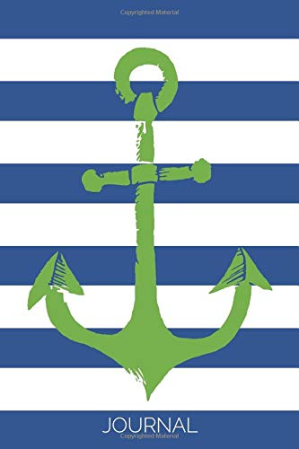 Journal (6x9 Notebook): Lined Writing Notebook, 120 Pages – Nautical-Themed Cobalt Blue Stripes with Grass Green Anchor