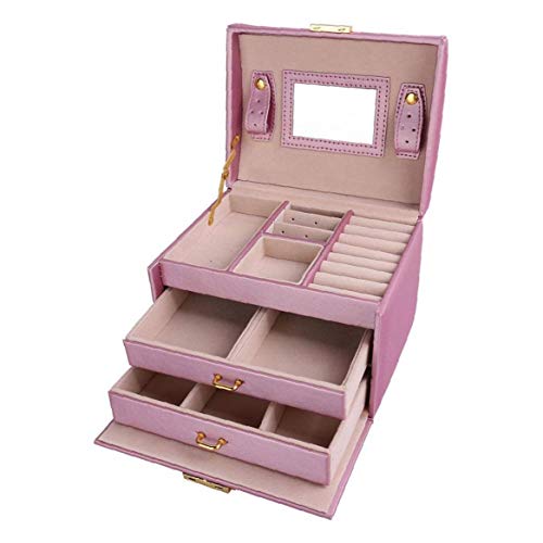 Joyería de la Caja de joyería con la manija de Cuero PU Organizador Portable de la joyería Espejo de Almacenamiento de la Vendimia del Regalo de la Caja de joyería de Accesorios Mujeres Niñas púrpura