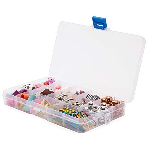 Joyero Transparente - Paquete de 6 - Cajas para almacenamiento con divisores ajustables, 15 compartimentos cada una, 17 cm x 10,2 cm x 2 cm