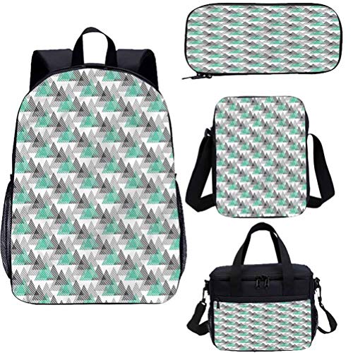 Juego de mochila escolar geométrica de 17 pulgadas y bolsa de almuerzo, estilo Funky de los años noventa 4 en 1 conjuntos de mochila