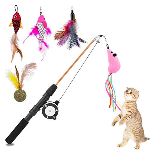 Juguete Gato, Juguetes interactivos de Plumas, el Conjunto de Juguetes para Gatos Contiene una caña de Pescar retráctil Tipo Palo de Gato Divertido, 4 Cabezas de Repuesto y un Juguete de Menta Gato Juguete Gato, Juguetes interactivos de Plumas, el Conjunto de Juguetes para Gatos Contiene una caña de Pescar retráctil Tipo Palo de Gato Divertido, 4 Cabezas de Repuesto y un Juguete de Menta Gato