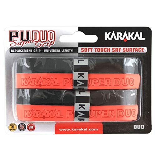 Karakal Super DUO - Empuñaduras de repuesto de PU - Pack de 2 - Tenis - Squash - Bádminton - Paquete al por menor (negro/rojo)