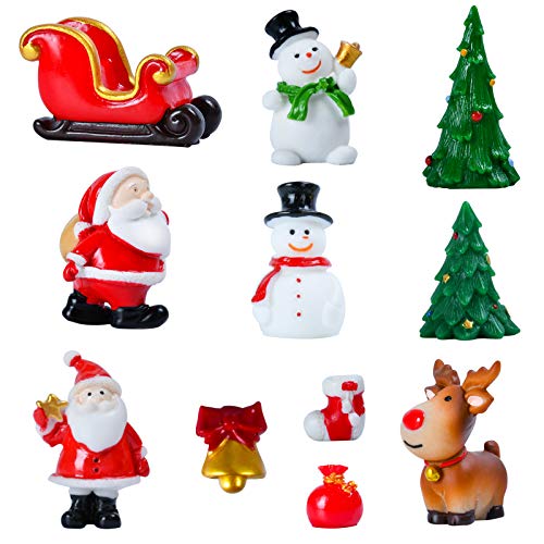 KATELUO 11 Mini Adornos Navideños,Jardín Miniatura Navidad,Minifiguras Decorativas de Resina en Miniatura,decoración de Mesa de Navidad,Muñeco de Nieve,Miniaturas de Navidad para Regalo.