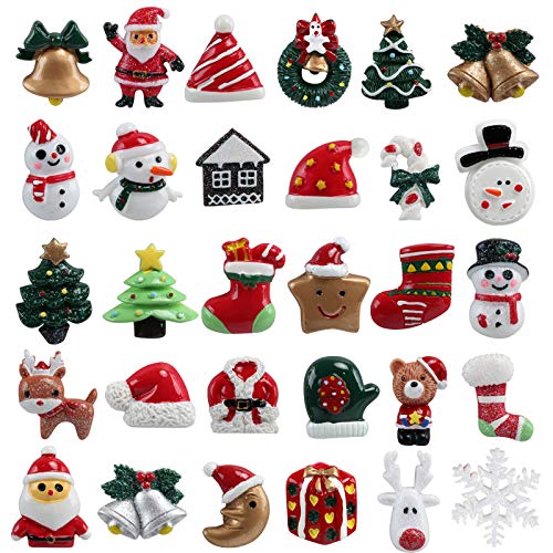 Kesote 30 Piezas de Mini Adornos Navideños de Resina Papá Noel, Sonajero, Árbol de Navidad, Muñeco de Nieve, Miniaturas de Navidad para Regalo, Parcela, Tarjetas de Felicitación