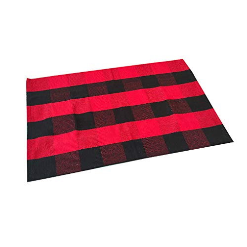 kexinda Tejido a Mano de algodón a Cuadros Manta de área de Anti Slip Felpudo Alfombra de Piso en Capas de alfombras para el lavadero de Cocina, Alfombra de algodón Negro Rojo, 70x45cm