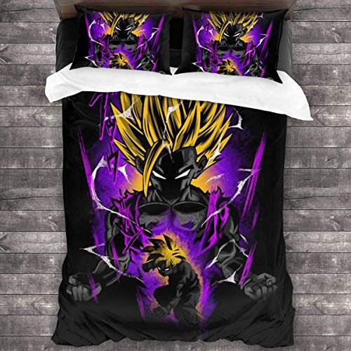 Kinhevao Ropa de Cama Funda nórdica Juego de 3 Piezas Suave Doble Microfibra cepillada Dragon Z Saiyan Goku Ball Funda de edredón y 2 Fundas de Almohada C10355