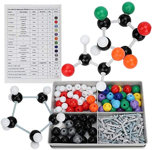 Kit de modelo molecular, 267 piezas Kit de estructura orgánica inorgánica molecular Conjunto de modelo de enlace de átomo Química Modelo molecular Conjunto de estudiante y profesor