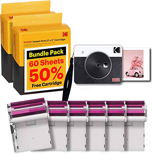 Kodak Mini Shot 3 Retro Cámara Instantánea E Impresora Fotográfica Inalámbrica Portátil, Compatible con iOS, Android y Bluetooth, Foto Real HD 3”x3”, Tecnología 4Pass – Paquete de 60 Hojas – Blanco