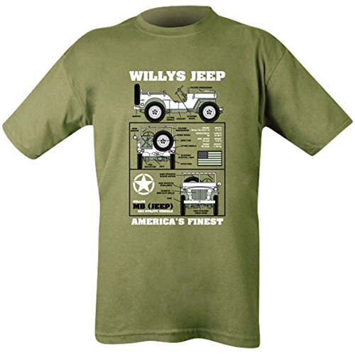 Kombat UK Willys Jeep Camiseta, Hombre, Olive Green, XXL