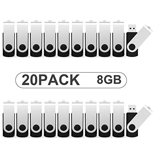 KOOTION Pendrives 8GB 2.0 Memorias USB 8GB 20 Piezas Pen Drive USB 2.0 Flash Drive 8 Gigas Lote Pincho USB Pen Stick Pack de 20 Unidades, Negros