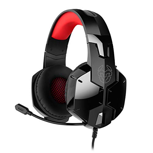 Krom Cascos Gaming KAYN -NXKROMKAYN - Auriculares con microfono, Sonido Stereo, Altavoces 50mm, Diadema Ajustable, Micro Flexible, USB, Compatible Nintendo Switch, PS4,PS5, PC, Color Negro,Rojo
