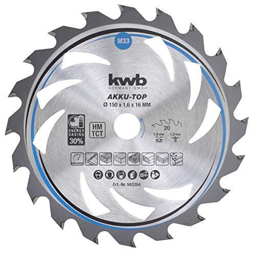 kwb Energy-Saving 583354 - Hoja de sierra circular (150 x 16 mm, corte fino con dentado alternado especial, 20 dientes Z20, corte fino a batería, 150 x 16 mm)