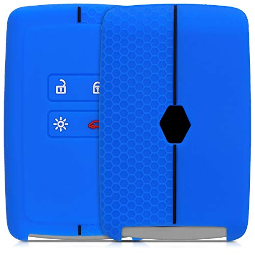 kwmobile Funda de Silicona Compatible con Renault Llave de Coche Smart Key de 4 Botones (Solo Keyless Go) - Carcasa Suave de Silicona - Case Mando de Auto Azul/Negro