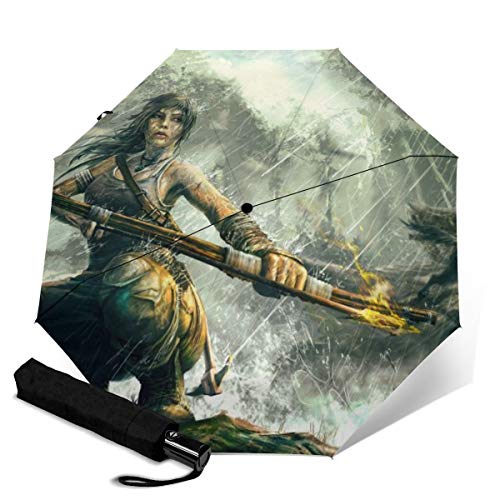Lara Croft Tomb Raider Paraguas automático Triple Plegado Unisex Impreso Paraguas Manual Paraguas Paraguas portátil