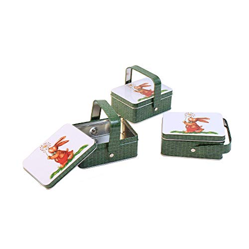 Lata con Tapa y asa, Caja de Chapa con diseño de Pascua, Aprox. 10,4 x 7,5 x 4 cm, 3 Unidades, Caja de Galletas, Caja de Regalo.