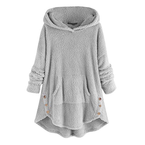 lbert - Sudadera con capucha para mujer con capucha y jersey monocolor informal, de invierno, de forro polar de manga larga, con capucha