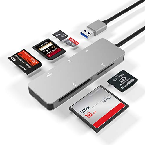 Lector de tarjetas USB3.0, Arkidyn 5 en 1 Aluminio USB 3.0 (5Gps) Adaptador de lector de tarjetas de memoria Adaptador de tarjeta de memoria TF / SD / MS / M2 / XD / CF de alta velocidad Solt Combo