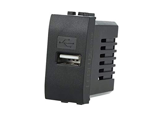 LEDLUX LL311B Cargador USB 5V 2,1A Compatible con Bticino Living Light Placa de pared negra para caja 503 504 505 Carga rápida