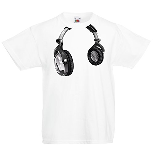 lepni.me Camiseta para Niño/Niña Regalo de DJ para los Amantes de la música Música Retro, Electrónica, Auriculares Imprimir (9-11 Years Blanco Multicolor)