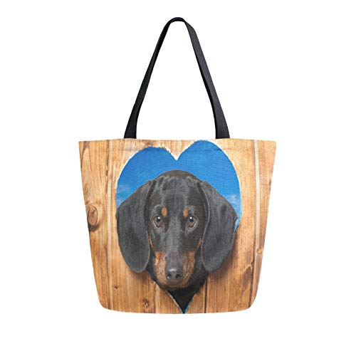 Lerous - Bolsa de lona grande para perro, de madera, reutilizable, de lona, bolsa de hombro, bolsas de compras, bolsas de almacenamiento portátiles para mujeres/niñas