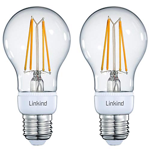 Linkind Pack de 2 bombillas LED vintage inteligente, E27, 806 lm, bombilla Edison regulable, equivalente a bombilla de 70 W, 2700 K, luz blanca cálida, se requiere puente/hub, compatible con Alexa