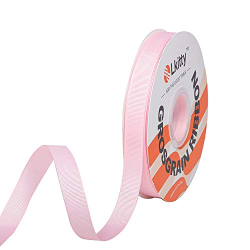 Lkitty 16mm x 45m/rollo de cinta de grosgrain para manualidades,cintas sólidas de tela para regalos de bricolaje,envoltura de lazo,decoración de fiesta,ancho:(5/8") - (Perlas de color rosa)