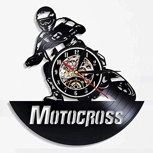 LKJHGU Reloj de Pared con Disco de Vinilo de Carreras de Motocross, Reloj de Pared Decorativo 3D de Carreras de Motos de diseño Moderno, Reloj de Pared de Vinilo