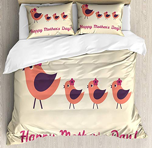 LnimioAOX Juego de Funda nórdica para el día de la Madre, Mother Bird y Sus Hijos con pequeñas Flores Caminando en línea, Juego de Cama Decorativo de 3 Piezas con 2 Fundas de Almohada, Beige Queen LnimioAOX Juego de Funda nórdica para el día de la Madre, Mother Bird y Sus Hijos con pequeñas Flores Caminando en línea, Juego de Cama Decorativo de 3 Piezas con 2 Fundas de Almohada, Beige Queen