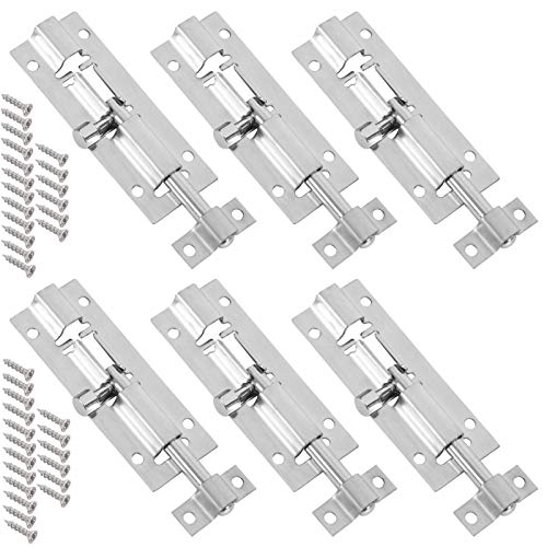 Lote de 6 pestillos para puertas correderas de seguridad, cierre de puertas de acero inoxidable, cerradura de puerta con tornillos para interior, dormitorio, ventana, mobiliario, cuarto de baño