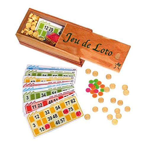 LOTOQUINE – lo74 – Juego de lotería para Caja de Madera (48 Cartones + 90 fichas + 100 fichas)
