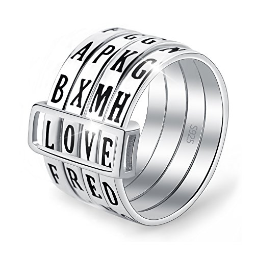 Lotus Fun - Anillos giratorios de plata de ley 925 - Pieza de joyería única con letras en cada anillo, ideal como regalo para mujeres