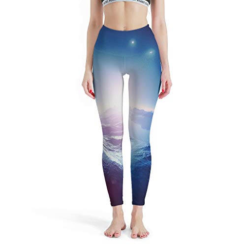 LPLoveYogaShop Leggings de mujer Fantasy océano Montaña Planet espacio Arte gráficos Premium Ultra suaves Pantalones de yoga Polainas deportivas para ciclismo blanco S