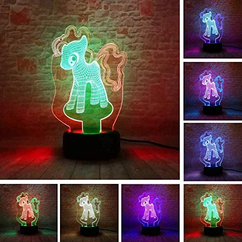 LSDAMN Luz de noche LED 3D Pony Lámpara de ilusión 3D Lámpara de decoración de cambio de color 7 - Regalos perfectos para niños