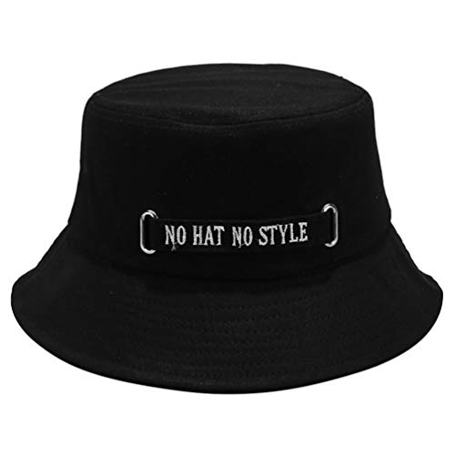 LUOEM Sombrero de Cubo de Letra sin Sombrero sin Estilo Gorra de Pescador Simple Sombrero de Protección UV (Negro)