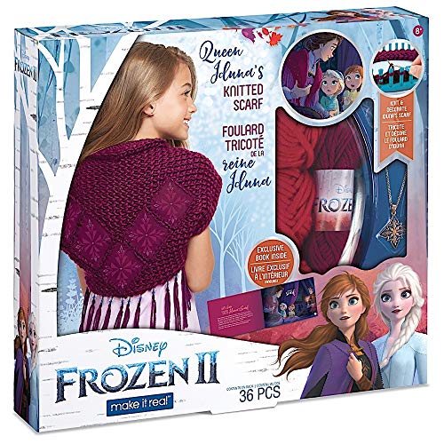 Make It Real – Disney Frozen 2 Queen Iduna's Knitted Shawl . DIY Arts and Crafts Kit Guides Kids to Crochet Queen Iduna’s Shawl with Acrylic Yarn and Magical Frozen 2 Embellishments