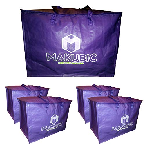 MAKUBIC Pack de 5 Bolsas Reutilizables Grandes 58x38x40 con Cremallera y Asas, para Transporte, Mudanzas y Almacenaje