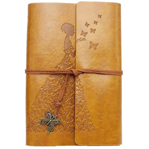 MaleDen - Diario de piel, diseño vintage con espiral, recargable, álbum de recortes, libro de bocetos para escribir con páginas en blanco para mujeres y niñas regalos