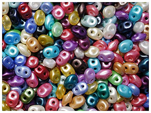 Matubo SuperDuo Beads, 2.5x5 mm, 20 g, cuentas de vidrio prensado checo en la forma de rombo con dos agujeros, Alabaster/Mix of Pastel Colors