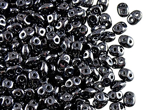 Matubo SuperDuo Beads, 2.5x5 mm, 20 g, cuentas de vidrio prensado checo en la forma de rombo con dos agujeros, Jet Hematite (Black/White Luster) Matubo SuperDuo Beads, 2.5x5 mm, 20 g, cuentas de vidrio prensado checo en la forma de rombo con dos agujeros, Jet Hematite (Black/White Luster)