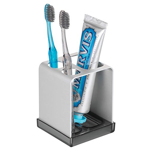 mDesign Portacepillos de Dientes de Aluminio – Soporte para cepillos de Dientes y Pasta Dental, Ideal para Lavabo o Muebles de baño – Accesorios de baño sin Taladro – Plateado, Gris Humo mDesign Portacepillos de Dientes de Aluminio – Soporte para cepillos de Dientes y Pasta Dental, Ideal para Lavabo o Muebles de baño – Accesorios de baño sin Taladro – Plateado, Gris Humo