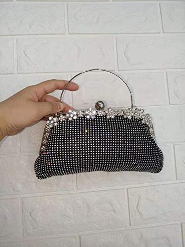 Mdsfe Doble Flor Elegante Mujer Cristal Embrague Bolsos de Noche Marco de Metal Diamantes de imitación monederos y Bolsos Boda Fiesta Bolso - Negro, Monedero pequeño