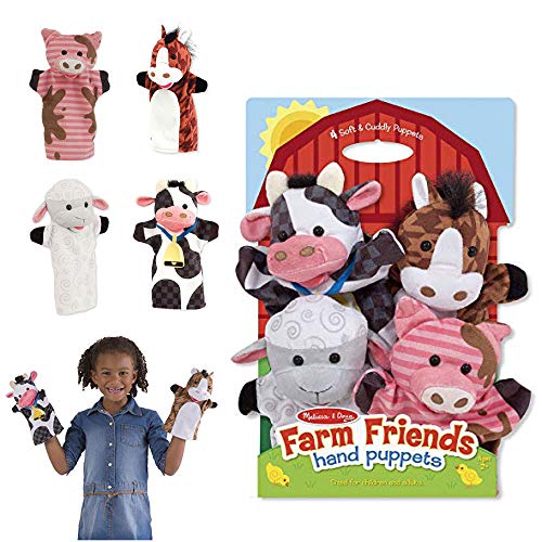 Melissa & Doug 9080 Farm Friends Hand Puppets (Set of 4) - Cow, Horse, Sheep, and Pig