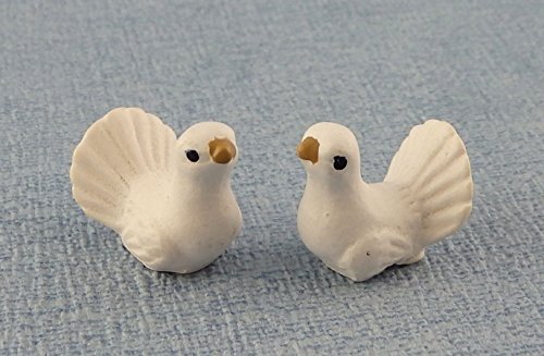 Melody Jane Dolls Houses Miniatura para Casa De Muñecas Mascota Accesorio De Jardín Aves Par de Blanco Tortuga Palomas