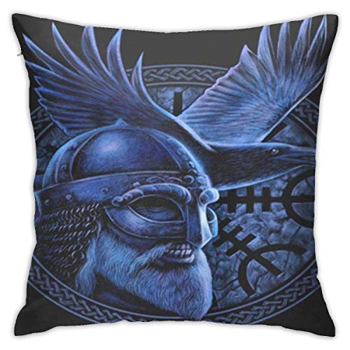 Mesllings - Funda de almohada cuadrada con diseño de cuervo con diseño de cuervo en el anillo celta vikingo, guerrero bárbaro decorativo para sofá, 45 x 45 cm
