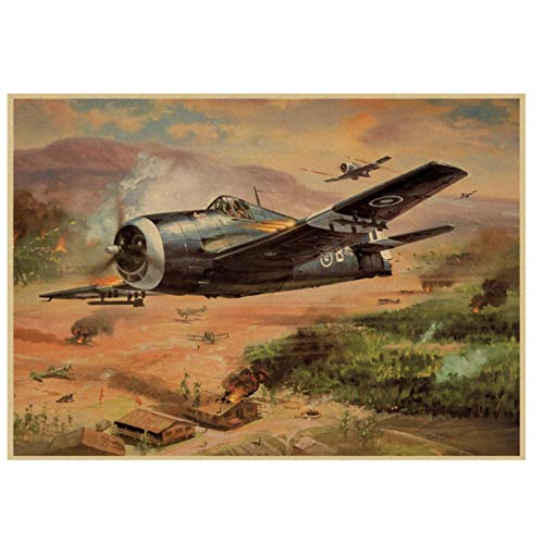 MGSHN Póster de Arte de Caza de Aviones de la Segunda Guerra Mundial, Pintura de Arte de Pared, Carteles nórdicos, Cuadros de Pared Impresos en lienzo-60x80cm sin Marco