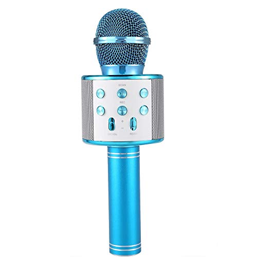 Microfono Karaoke Altavoz Bluethoot 858 Azul Wireless inalambrico grabación Canción niños niñas