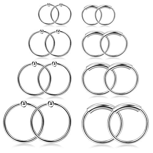 Milcolato 16 UNIDS 20G anillos de círculo de aro de acero inoxidable para mujeres hombres anillo de cuentas cautivo piercing del oído joyería del cuerpo 6mm 8mm 10mm 12mm